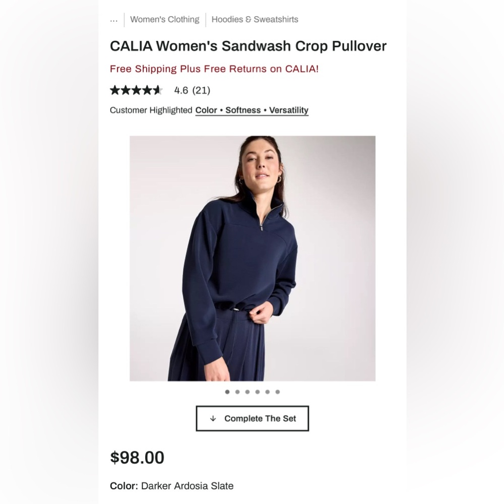 CALIA by Carrie Underwood Sandwash Crop Pullover in Darker Ardosia Slate